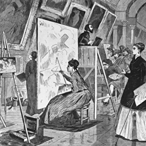 Art-students and copyists in the Louvre gallery, Paris