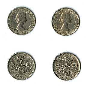 British coins, two Elizabeth II sixpences