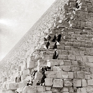 Climbing the Great Pyramid of Giza, circa 1890 Egypt