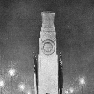 Crowds visiting the Cenotaph at night, November 1920