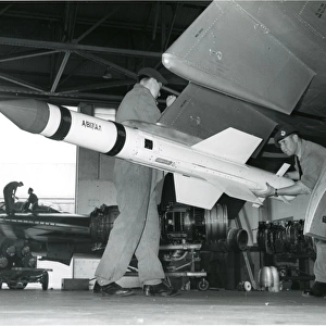 A de Havilland Firestreak air-to-air missile being loade?