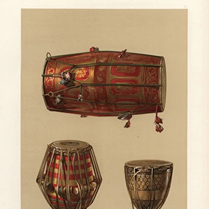Indian percussion instruments: tabla, m ridang and nahabat