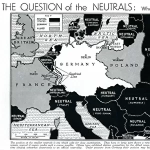 Map of Europe showing WW2 alliances, September 1939