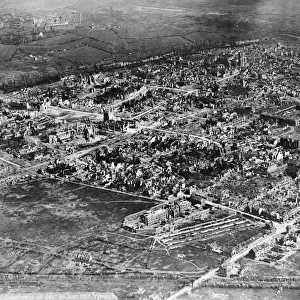 Oblique Aerial-View of a Heavily Bombed Town During WW1 ?