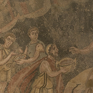 Odysseus offering wine to Polyphemus. Mosaic. 3rd-4rd centur