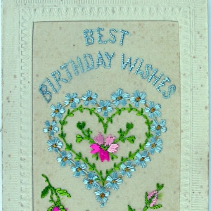 Silk postcard embroidered Best Birthday Wishes