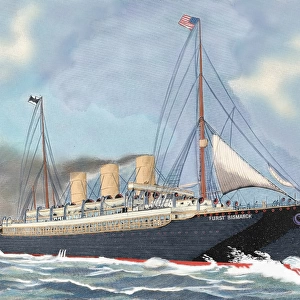 Steamboat Furst Bismarck. Engraving. 19th century