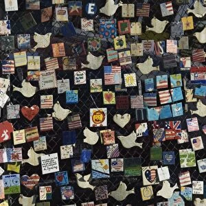 9 / 11 Messages on tiles on fence in Greenwich Village