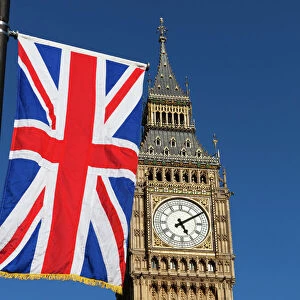 Big Ben with Union flag, Westminster, UNESCO World Heritage Site, London