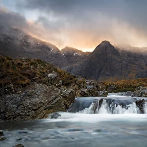 The Black Cuillin mountains in Glen Brittle from the Fairy Pools, Isle of Skye, Inner Hebrides