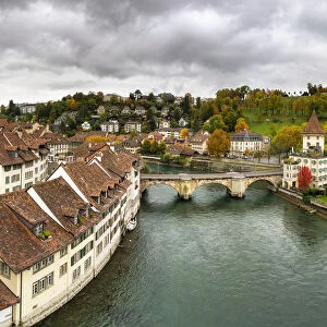 Panoramic of Aare River and Untertorbrucke bridge in the Old Town (Altstadt), Bern