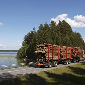 Truck transporting timber, Highway number 14, beside Lake Puruvesi, Punkaharju Nature Reserve