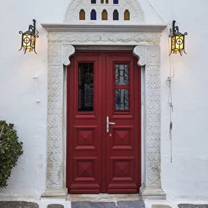 Door of chapel, Mykonos Town, Mykonos, Cyclade Islands, Greece