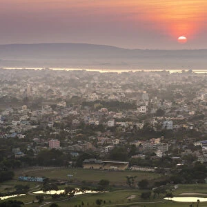 Elevated view of Mandalay city at sunset viewed from Mandalay Hill, Mandalay