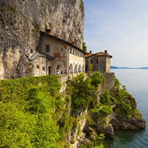 Picturesque Santa Caterina del Sasso Hermitage, Lake Maggiore, Piedmont, Italy