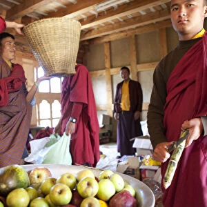 Preparing fruits at the Gangtey Gompa in Bhutan