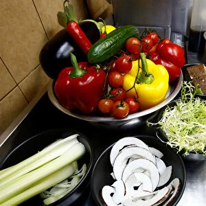 Vegetables are seen in vegetarian restaurant Green Cuisine in Minsk