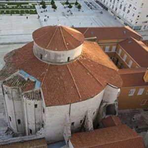 View of Catholic church and Roman forum from above, St. Donatus Church, Zadar, Dalmatia, Adriatic Sea, Croatia, July