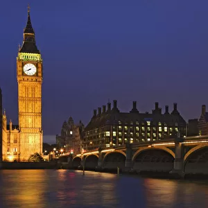 Europe, England, London. Big Ben and Westminster Bridge over River Thames. Credit as