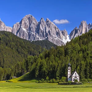Europe, Italy, Dolomites, Val di Funes. Chapel of St. Barbara in mountain valley. Credit as