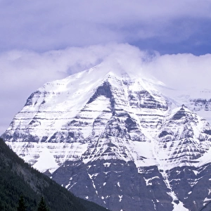 North America, Canada, British Columbia. Mt. Robson towers above the Yellowhead highway