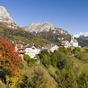 Village Colle San Lucia in Val Fiorentina. Monte Pelmo in the background, an icon of the Dolomites