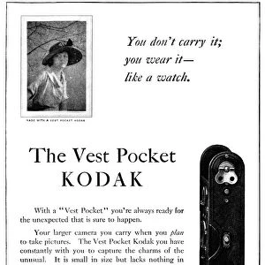 AD: KODAK, 1920. American advertisement for the Vest Pocket Kodak camera. Photograph