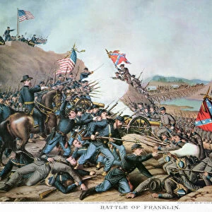 BATTLE OF FRANKLIN, 1864. The Battle of Franklin, Tennessee, 30 November 1864. Lithograph, 1891, by Kurz & Allison