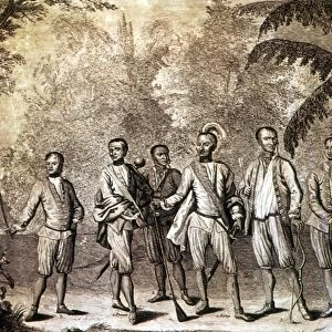 CHEROKEE DELEGATION, 1730. The Cherokee Embassy to England. The delegation of Cherokee chiefs who visited London in 1730. Line engraving by Isaac Basire, 1730