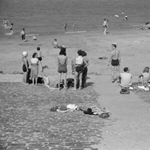 CHICAGO: BEACH, 1941. The Ohio Street bathing beach on Lake Michigan in Chicago, Illinois