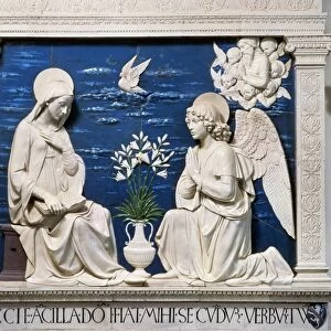 DELLA ROBBIA: ANNUNCIATION. Glazed ceramic relief at the Sanctuary of La Verna, Italy, by Andrea della Robbia (1435-1525)