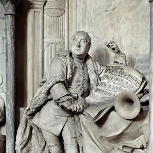 GEORGE FREDERICK HANDEL. (1685-1759). English composer. Monument by L. F. Roubiliac erected in 1762 in Westminster Abbey, London