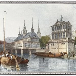 GERMANY: HAMBURG. View of the B├Ârse in Hamburg, Germany. Line engraving, mid-19th century