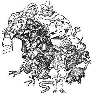 GIRL WHO TROD ON A LOAF. Drawing by Arthur Szyk for the fairy tale by Hans Christian