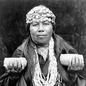 HUPA SHAMAN, c1923. An Athabaskan Hupa Native American female shaman from northwestern California