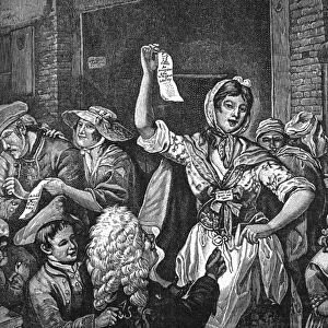 WILKES AND LIBERTY RIOTS. The City Chanters. A scene from the Wilkes and Liberty Riots, 1768. After an engraving, 1775, by S. Okey of a picture by John Collett