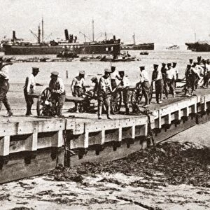 WORLD WAR I: TSINGTAO. Japanese forces landing at Laoshan Bay at Tsingtao, China