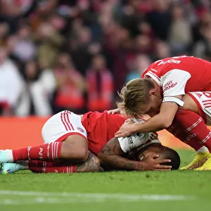 Arsenal's Martin Odegaard Tends to Injured Gabriel Jesus vs. Liverpool (2022-23)