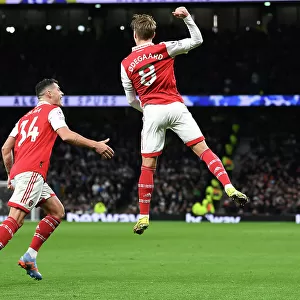 Arsenal's Unstoppable Partnership: Odegaard and Xhaka's Celebration of Winning Goal Against Tottenham (2022-23)