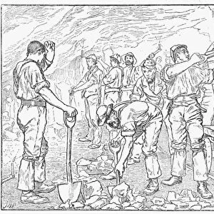 Cheshire Salt Mines, England: Miners gathering loose rock salt after blasting