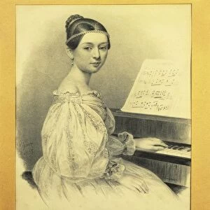 Germany, Portrait of Clara Wieck (1819-1896) at age fifteen, engraving