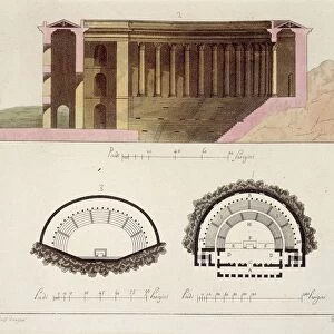 The Odeon of Pericles: plan and cross section. From Il Costume Antico e Moderno di tutti i popoli (Ancient and Modern Custom of all Peoples) by Giulio Ferrario, 1827