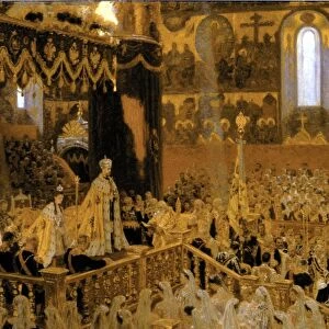 painting by Tuxen of the coronation of Tsar Nicholas II and the Empress Alexandra