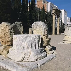 Spain, Catalonia, Tarragona (Roman Tarraco), Columns remains at Roman Forum