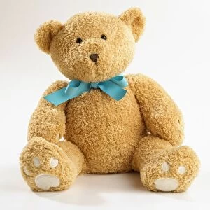 Teddy bear with blue ribbon bow tie