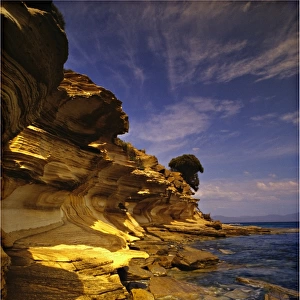Painted cliffs, Maria Island, on the Eastern coastline of the island state, Tasmania, Australia