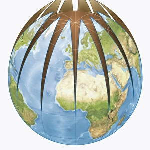 Digital illustration of World globe divided from top