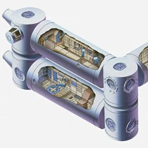 Illustration of the inside of a futuristic space station