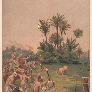 A lion hunt in antiquity, chromolithograph, published in 1888