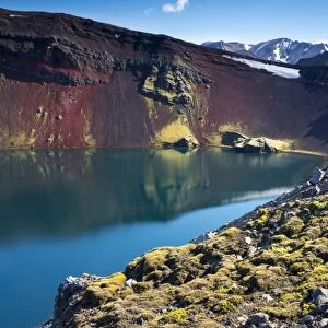 Ljotipollur volcanic crater, Landmannalaugar, Fjallabak Nature Reserve, Highlands, Iceland, Europe